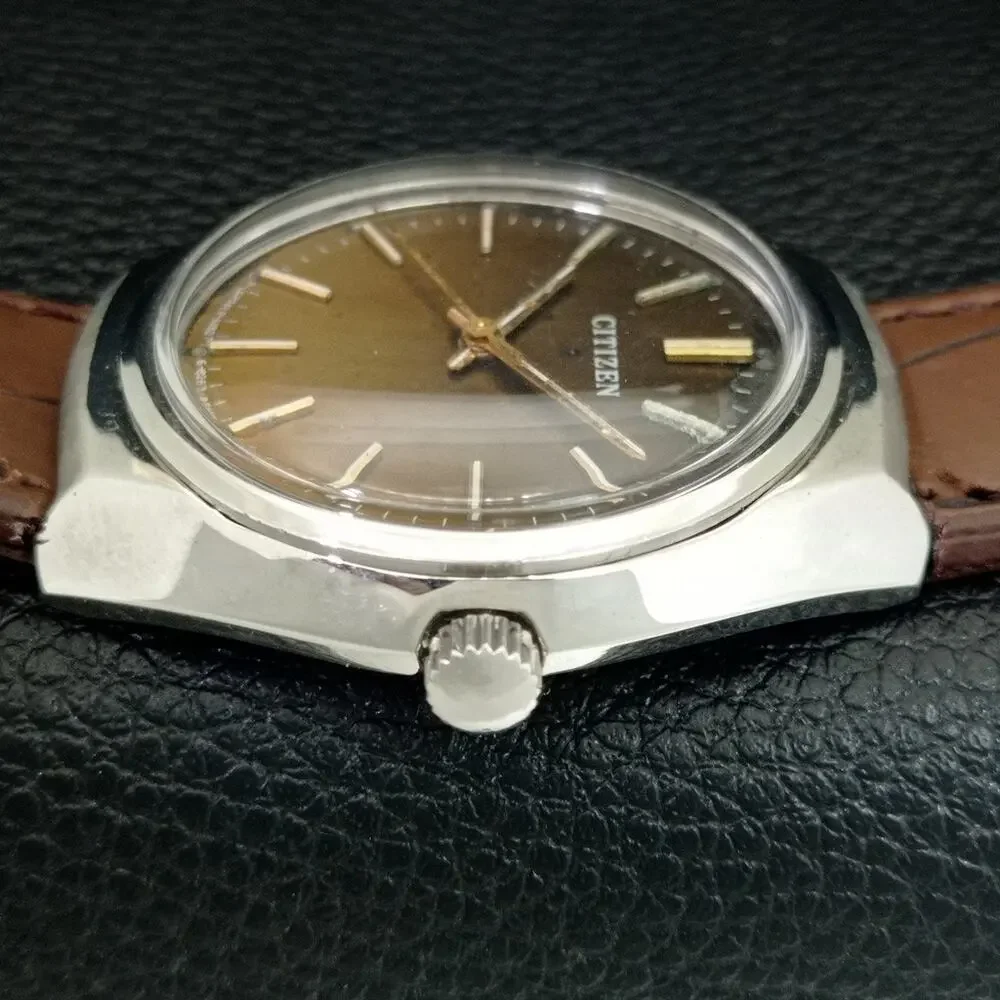 Vintage 1973 Citizen Manual Wound Mens Silver Watch & Gold accents